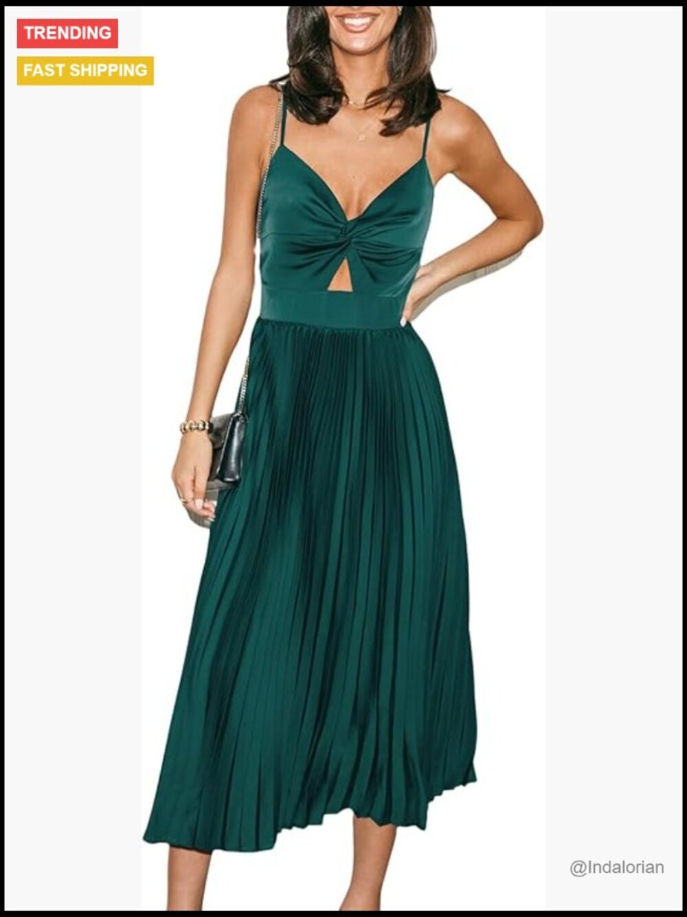 Midi Dress Spaghetti Straps Sleeveless Pleated Cutout Formal - Picture 1 of 5